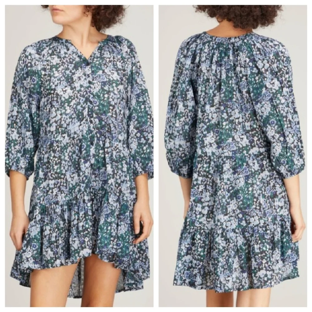 Apiece Apart Mitte Mini Watercolor Floral Dress Bold Bloomster Blue